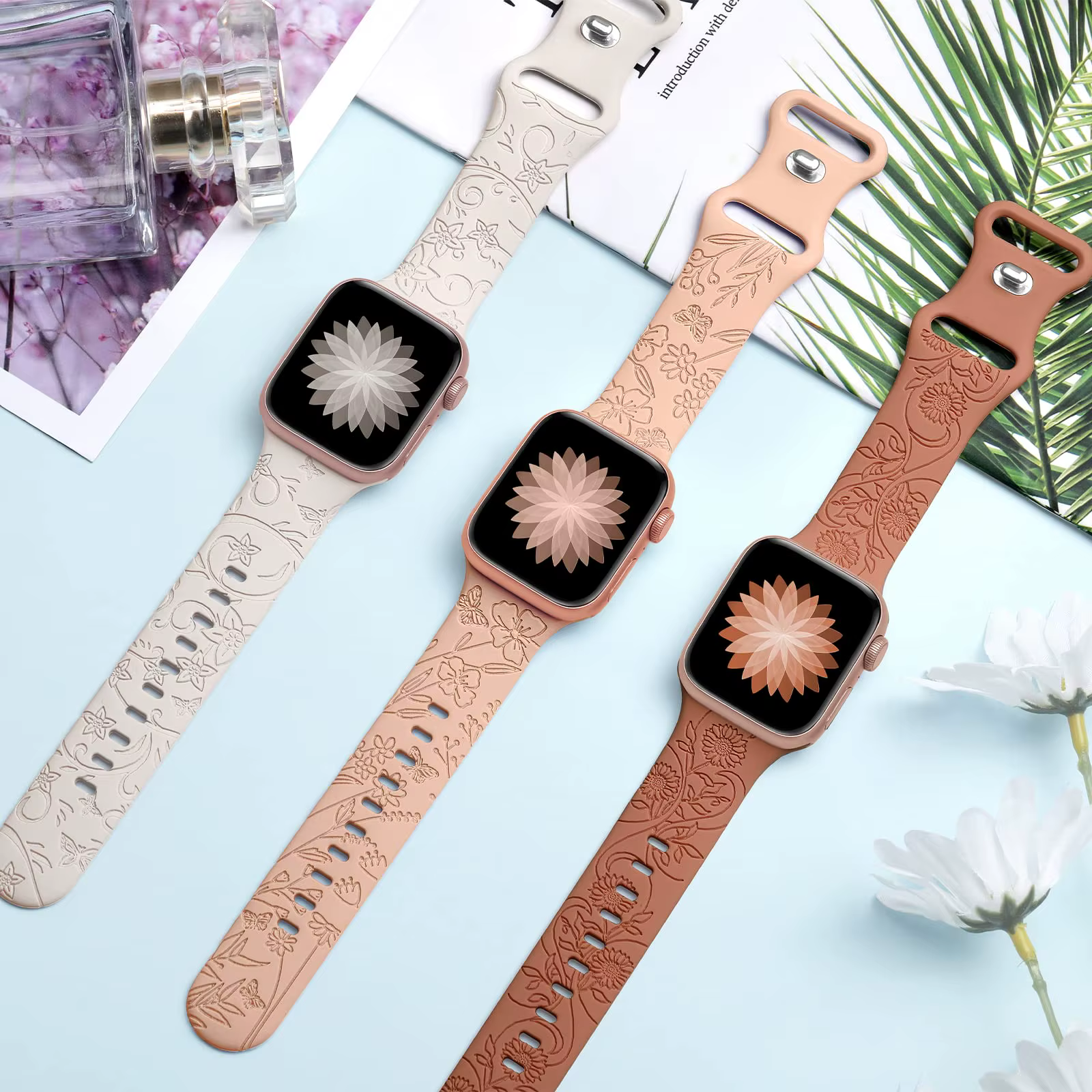 Bracelet pour bracelet de montre Apple 44mm 42mm 41mm 40mm 45mm 49mm 44mm bracelet gravé Floral correa iwatch série 9 7 SE 6 8 Ultra 2