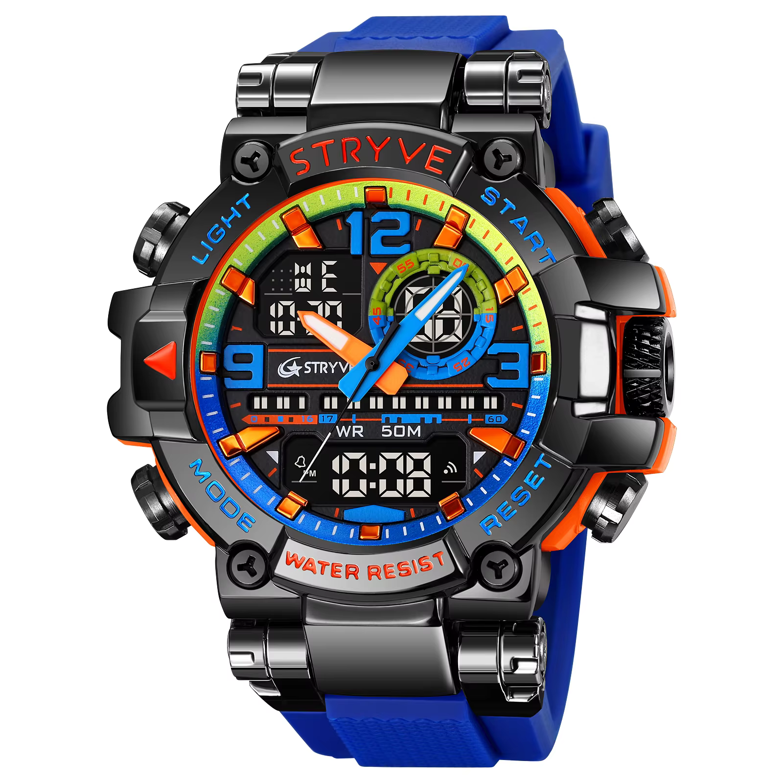 STRYVE 8025 montres de Sport pour hommes mode choc 50M montre-bracelet étanche LED alarme chronomètre horloge