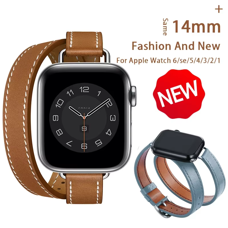 Bracelet en cuir Double Tour pour Apple Watch ultra band 49mm 45mm 42mm 44mm série 8 7 6 Se 5 4 3 2 Iwatch 6 38mm 40mm Correa 41mm