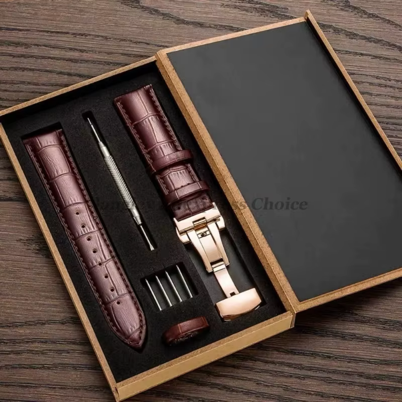 Bracelet de montre en cuir véritable avec boîte