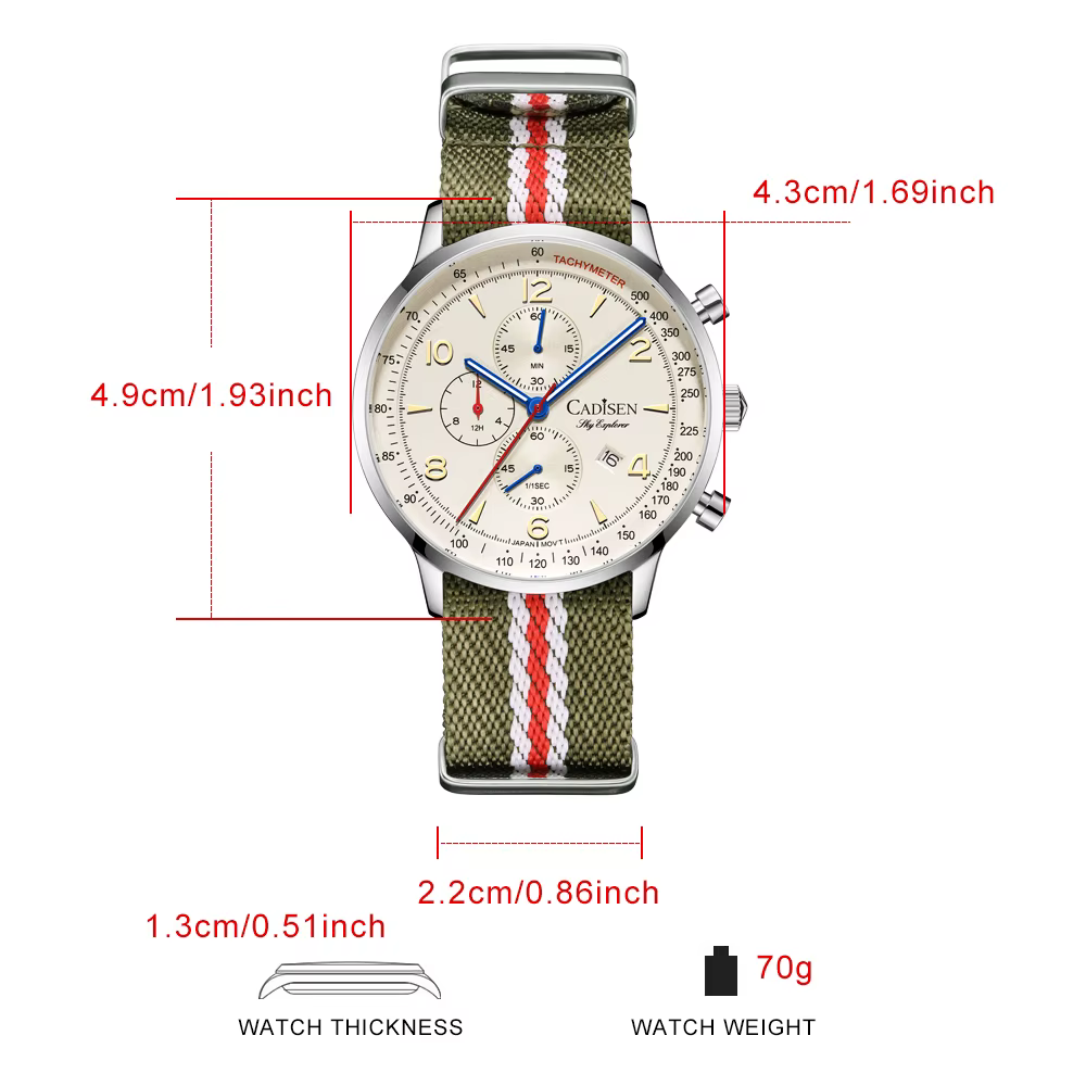 CADISEN montres pour hommes montre à Quartz de luxe