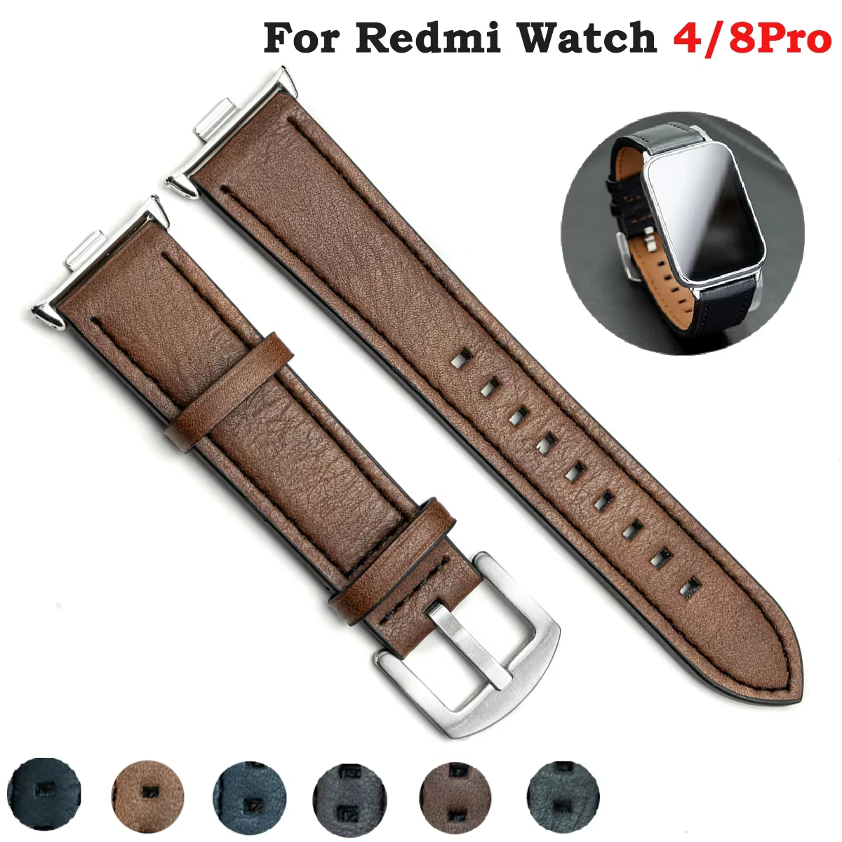 Pour Xiaomi Redmi montre 4 Smartwatch Bracelet en cuir Interface métallique remplacement Correa redmiwatch 5