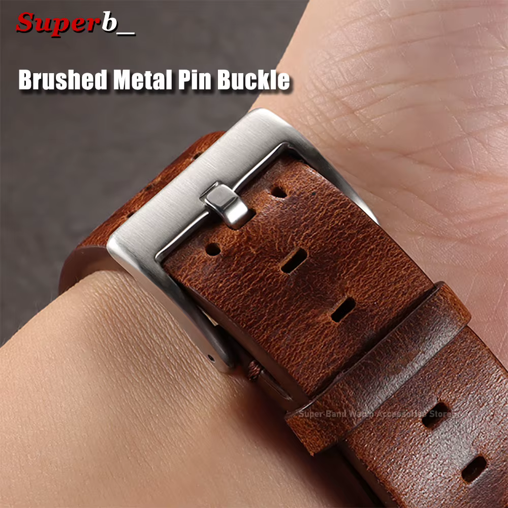 Bracelet de montre en cuir huilé marron vintage à dégagement rapide 20mm 22mm