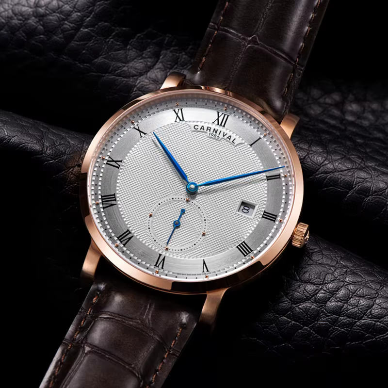 Carnaval marque montres de luxe pour hommes mode étanche or Rose argent calendrier automatique mécanique montre-bracelet Reloj Hombre