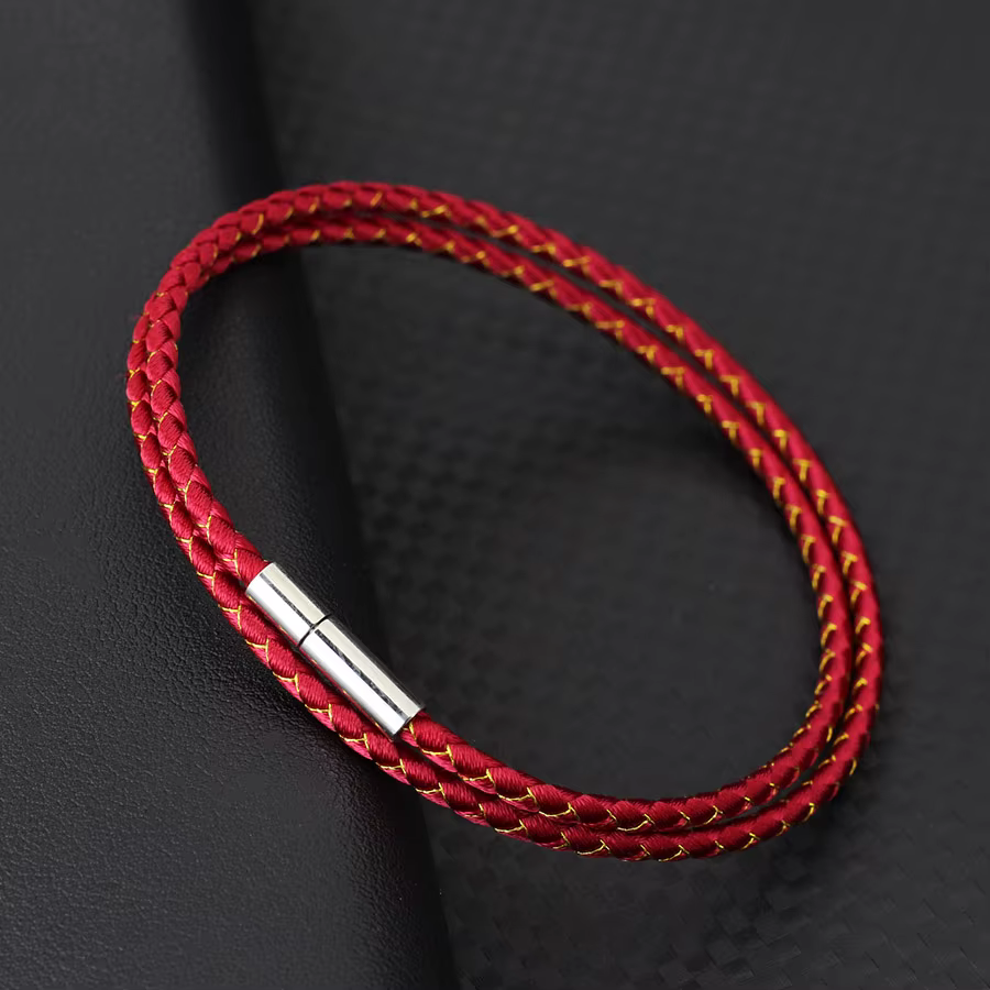 Bracelet Double Couche Rouge pour Femme, Corde Fine de 2mm, Boucle Ronde, Cadeau Parfait pour Elle, Accessoires de Plage Décontractés