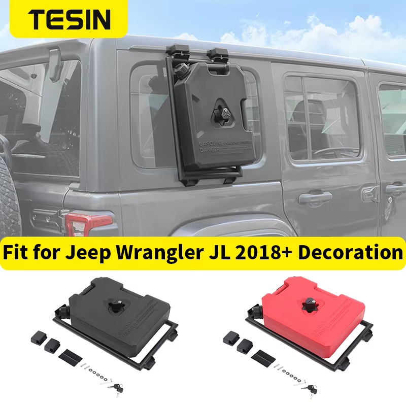 TESIN Échelle d'extension de hayon arrière pour voiture + Boîte à eau/carburant 7,5 L pour Jeep Wrangler JL 2018-2025 Accessoires
