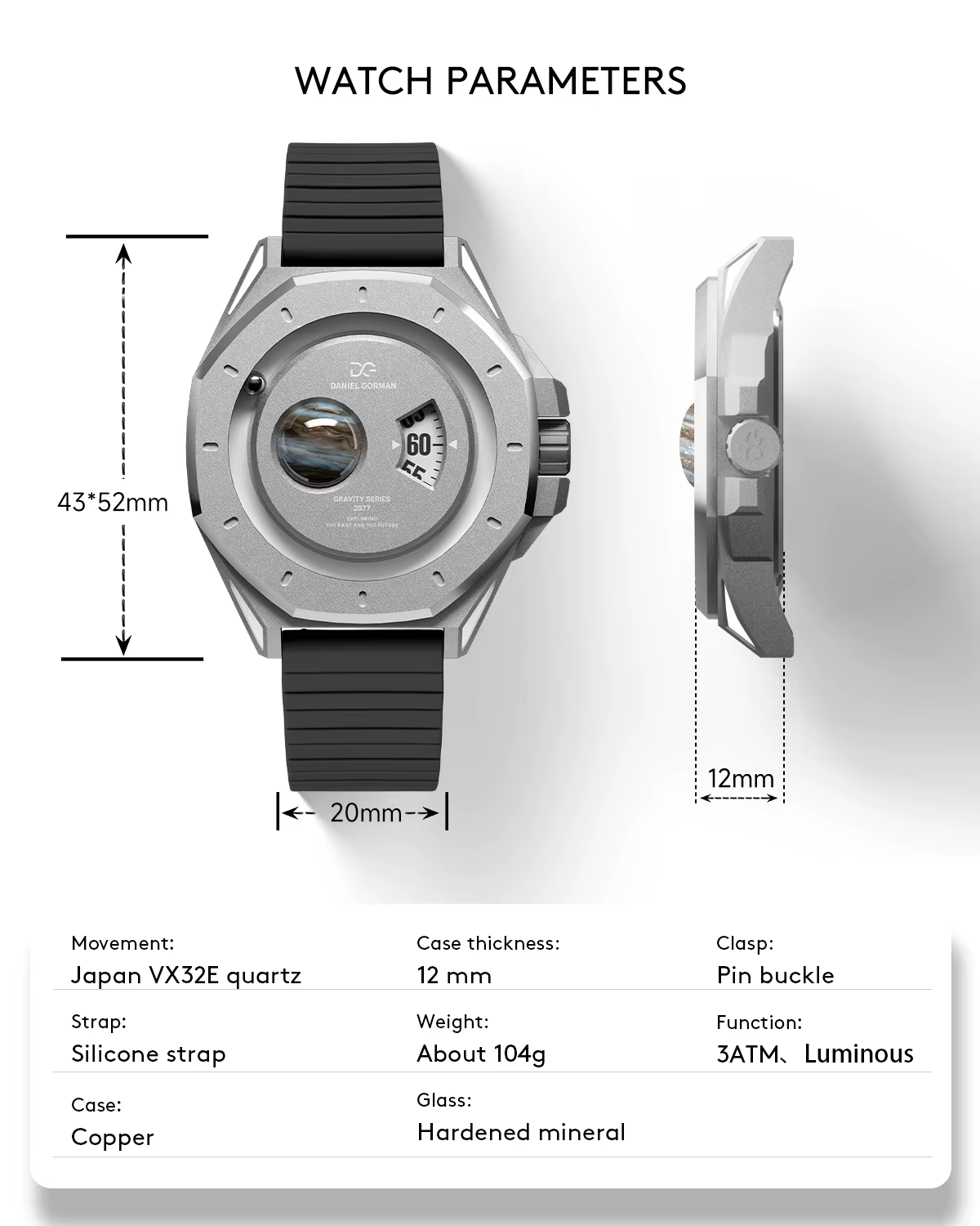 Montre pour homme Daniel Gorman 0132 Jupiter Sport - Grand boîtier