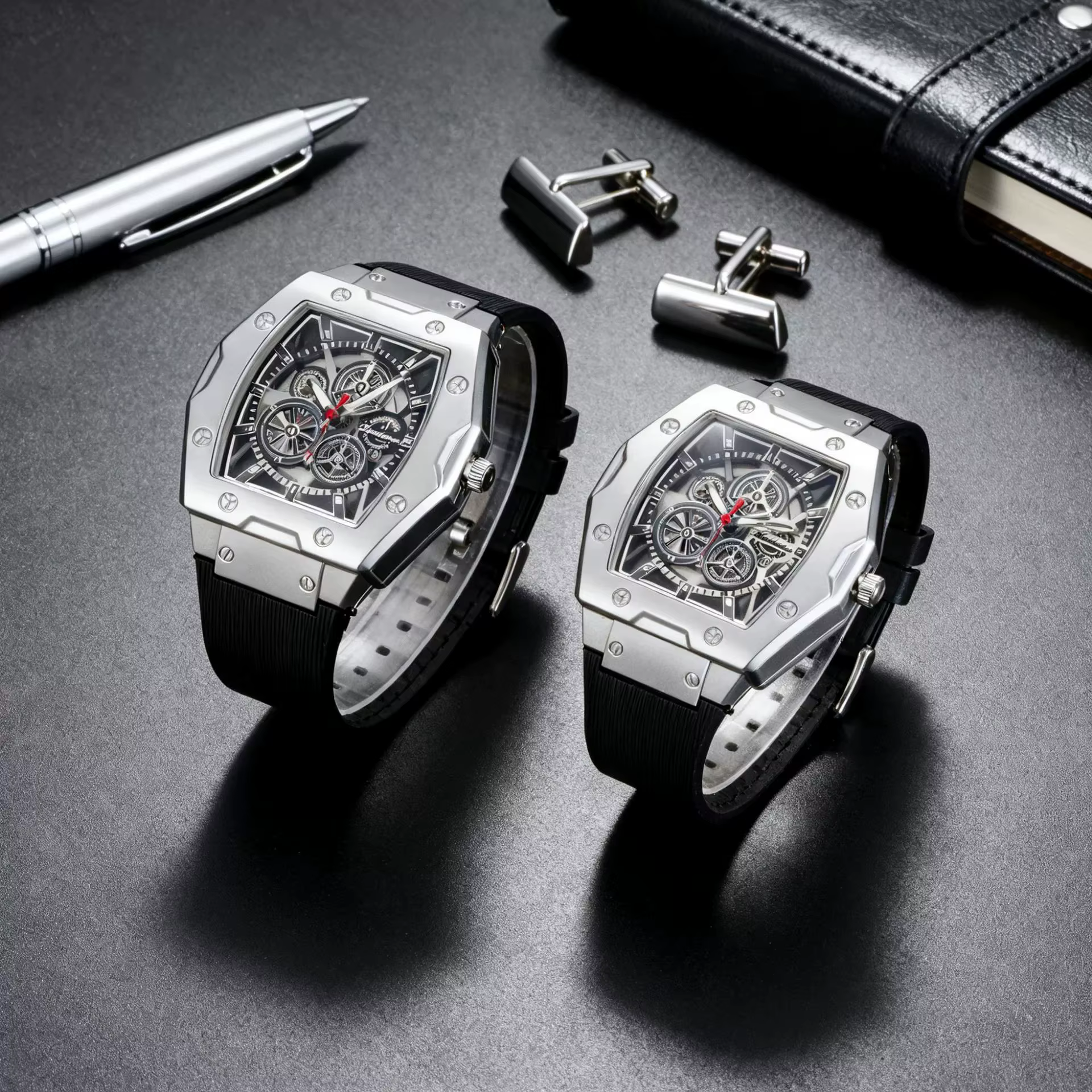 Nouvelle Montre Homme de Luxe Tonneau Squelette Creux Style Mécanique