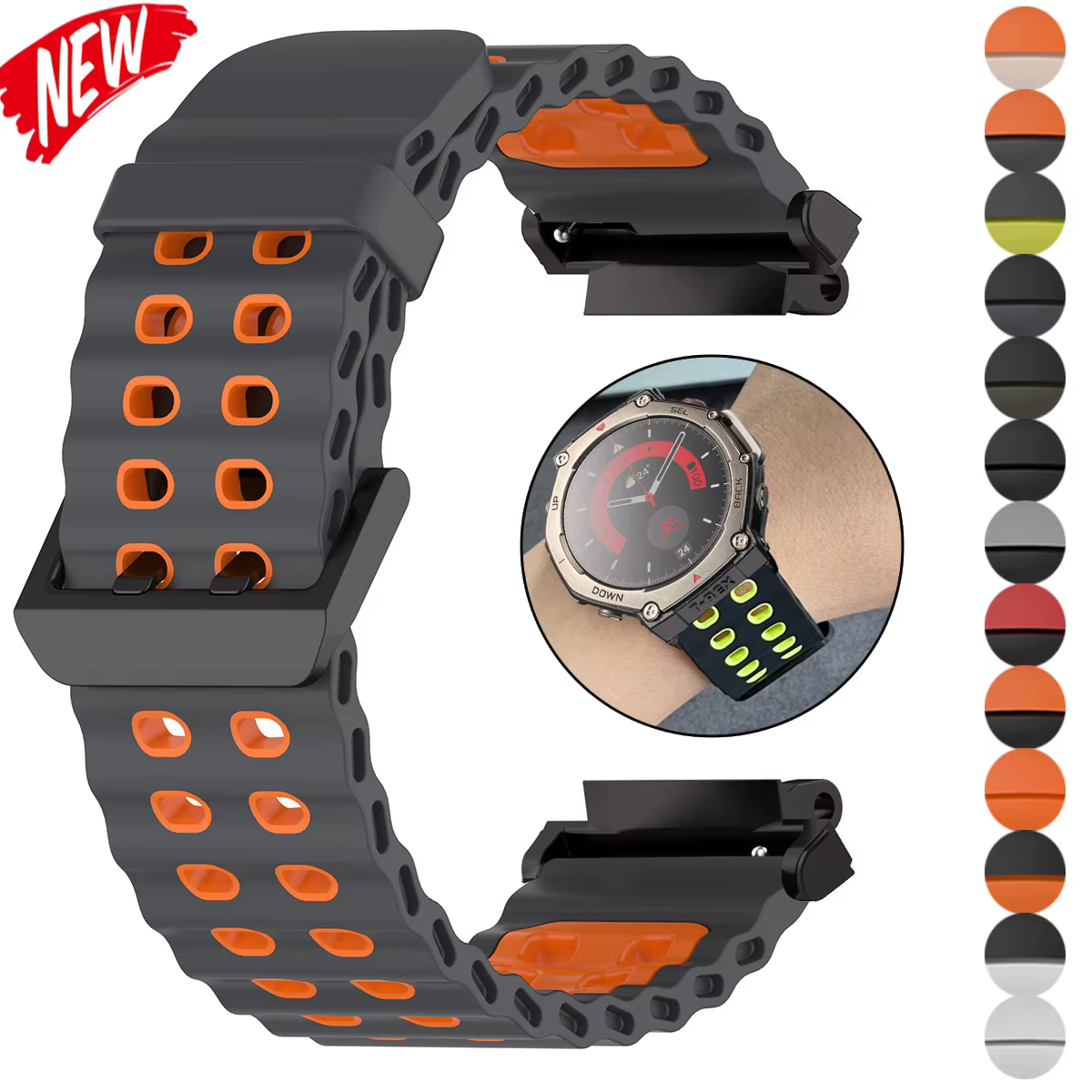 Bracelet marin pour montre Amazfit t-rex 3/2/bracelet en silicone élastique bicolore ultra