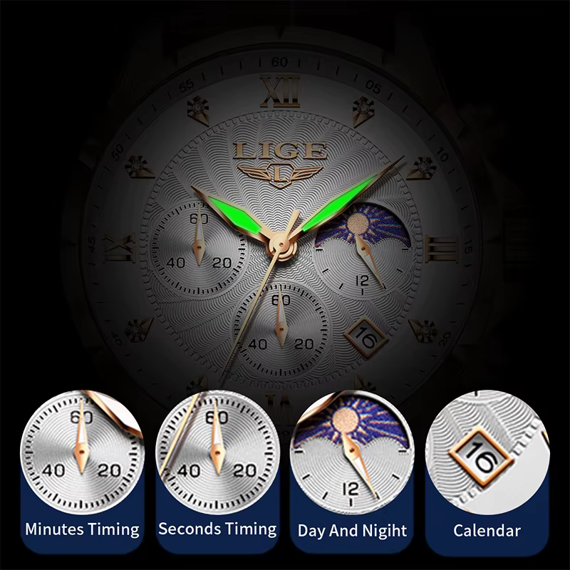 LIGE décontracté hommes montres homme d'affaires montre de luxe lumineux chronographe Date étanche montre-bracelet