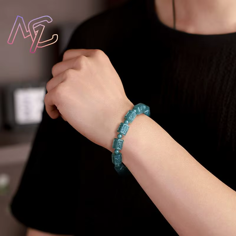 Bracelet en jadéite naturelle du Myanmar de qualité supérieure avec mantra à six syllabes, perles de jade véritable, talisman, cadeau de mode pour femmes