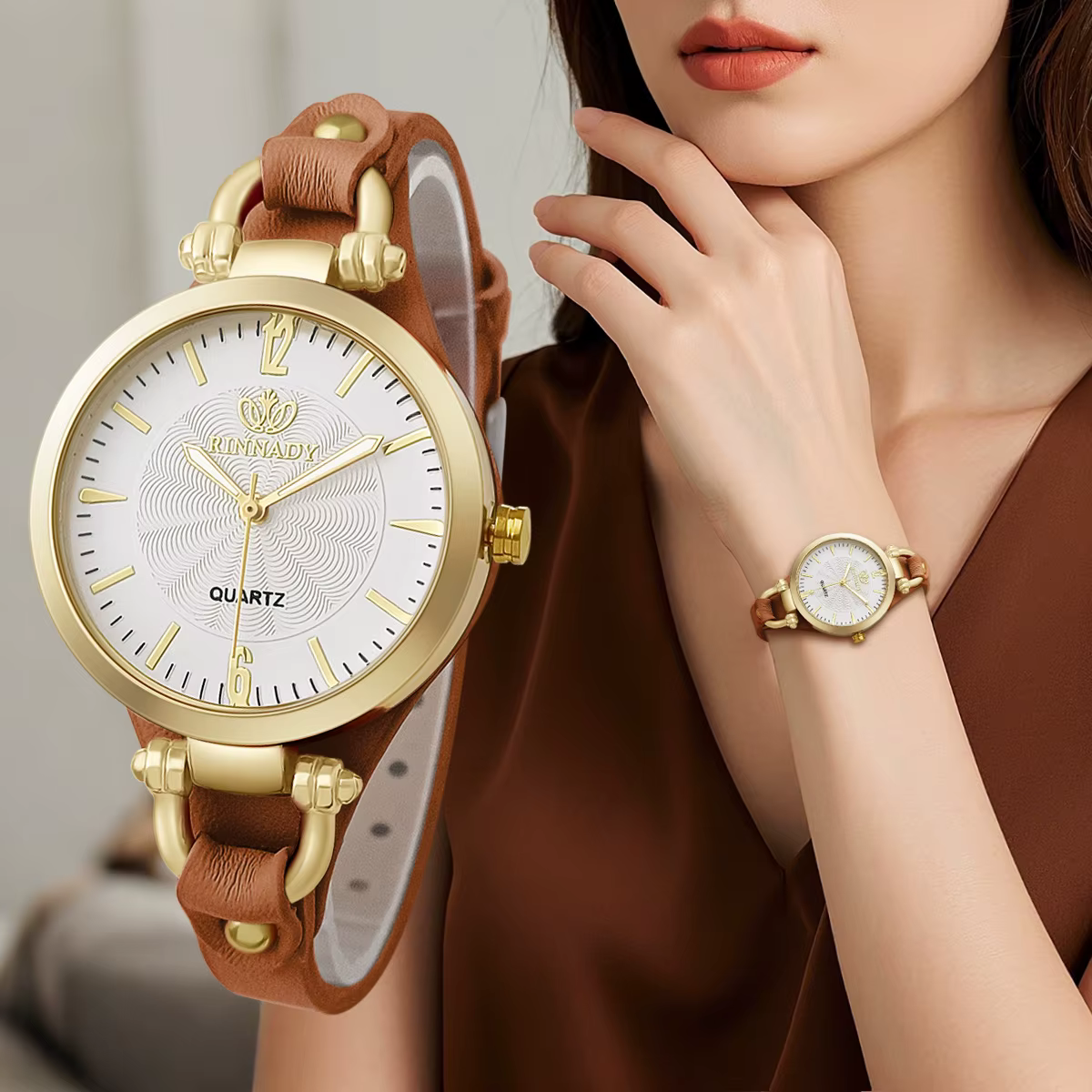 Montres vintage ultra-fines à bracelet en cuir pour femmes