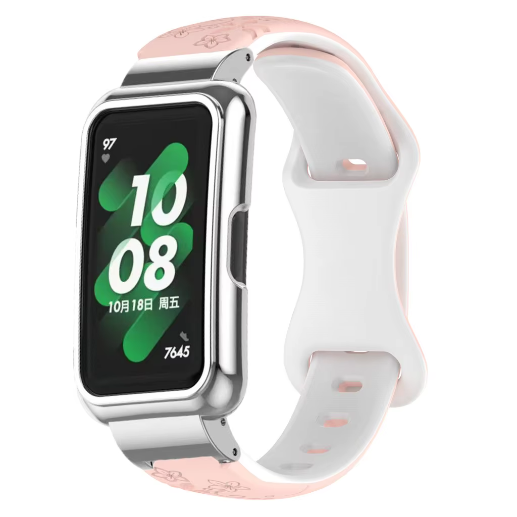 Ensemble 2 en 1 boîtier métallique et bracelet en Silicone gaufré bicolore pour Huawei Watch Band6/7/8/9/10