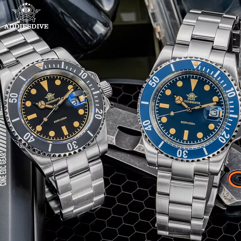 ADDIESDIVE 41mm AD2054 montre pour hommes plongée mouvement à Quartz japonais 200m étanche 316L acier inoxydable lunette en céramique lumineuse
