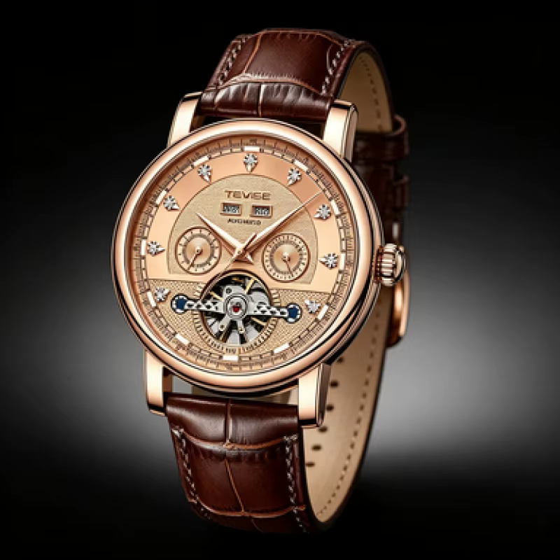Montre mécanique automatique élégante avec calendrier lumineux pour hommes