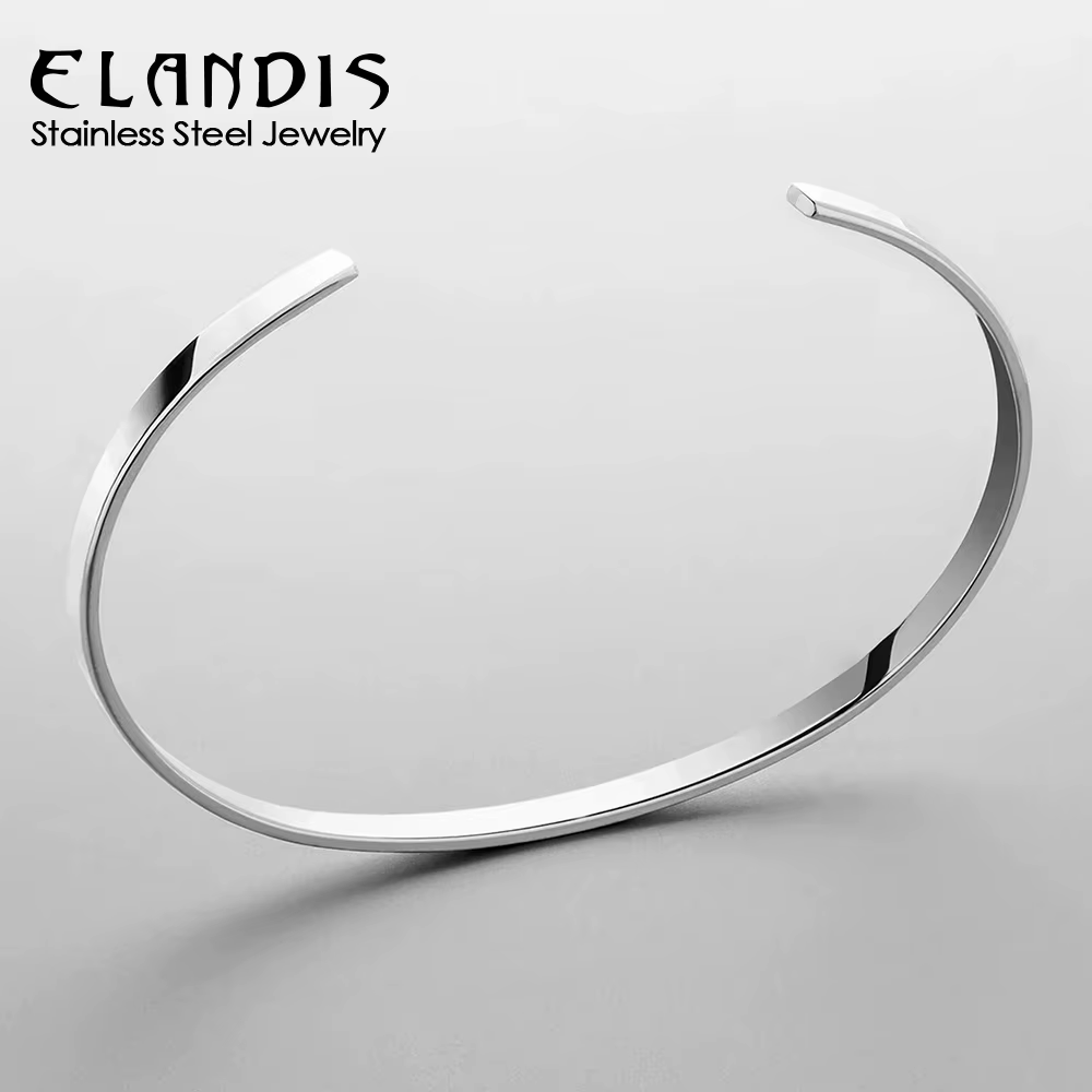 ELANDIS – Bracelet ouvert en acier inoxydable pour hommes, bijoux minimalistes, à la mode, en platine, cadeau de vacances populaire pour Couple