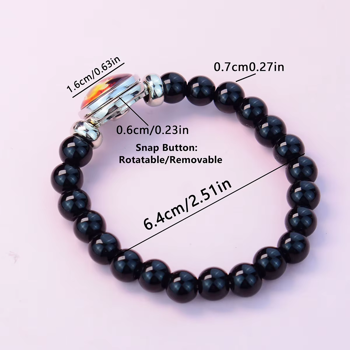 Bracelet extensible en perles noires spirituelles Mandala Sri Yantra, bracelet de méditation yoga avec dôme en verre