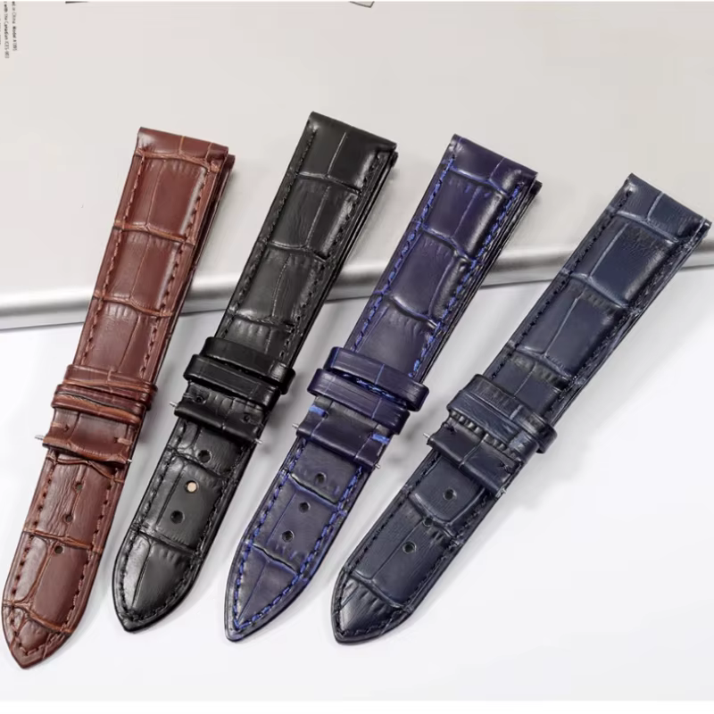 Bracelet de montre en cuir véritable bleu foncé pour citoyen seiko casio omega