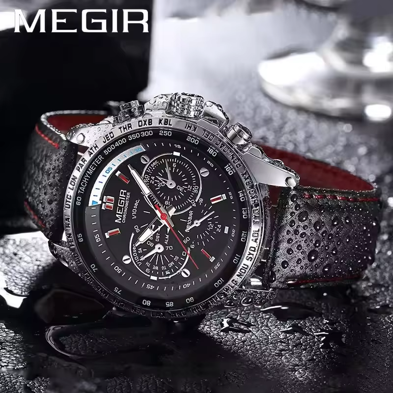 MEGIR 1010 montre à Quartz pour hommes populaire Original de luxe marque de mode bracelet en cuir horloge de sport