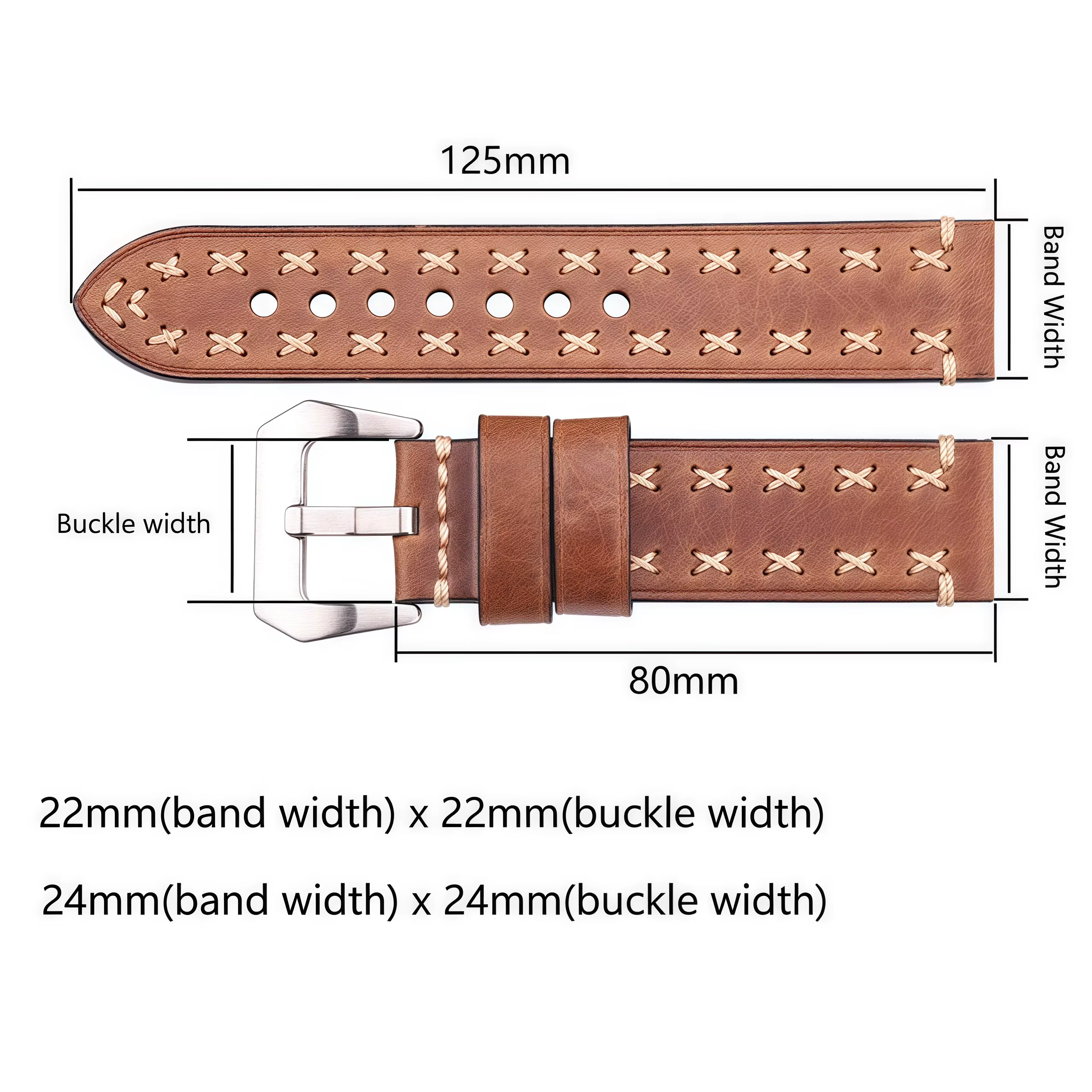 Bracelet de montre en cuir véritable épais