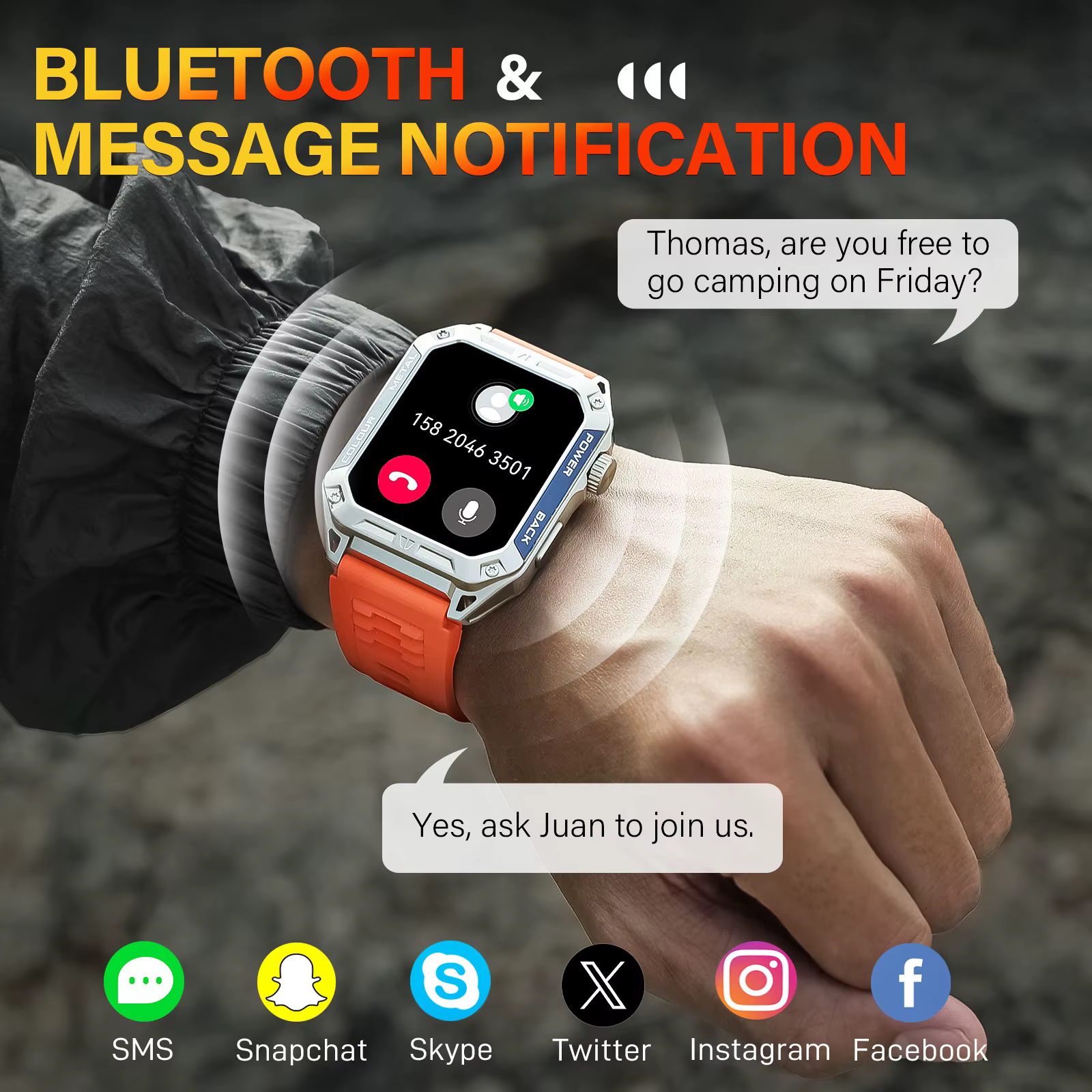 EIGIIS hommes montres intelligentes 1.91 "HD écran tactile 108 + Modes sportifs Fitness Tracker avec fréquence cardiaque SpO2 moniteur de sommeil podomètre