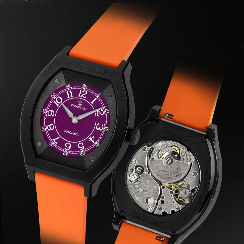 CRONUSART hommes montre automatique 41mm titane Tonneau mécanique montre-bracelet lumineux FKM bracelet en caoutchouc fluoré Micro Rotor