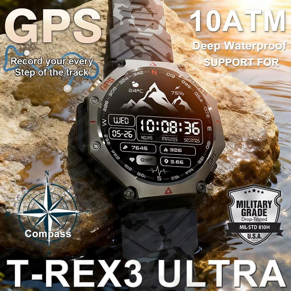 T-rex 3 Ultra militaire Grade GPS montre intelligente 10ATM étanche boussole altimètre barométrique AMOLED hommes HD appel sport Smartwatch