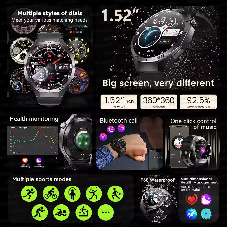 Montre connectée originale GS5 Pro GPS Sports IP68 étanche pour hommes
