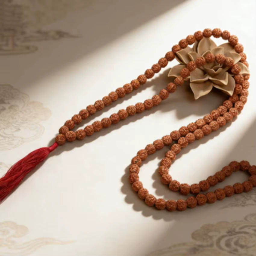 Rucurriculum-KSHA Rudraksh Mala ROSARY, 108 + 1 Grosses Perles de 8mm, Barrage de Bénédiction de Style National, Bouddhisme Chanceux, Souvenir Élégant