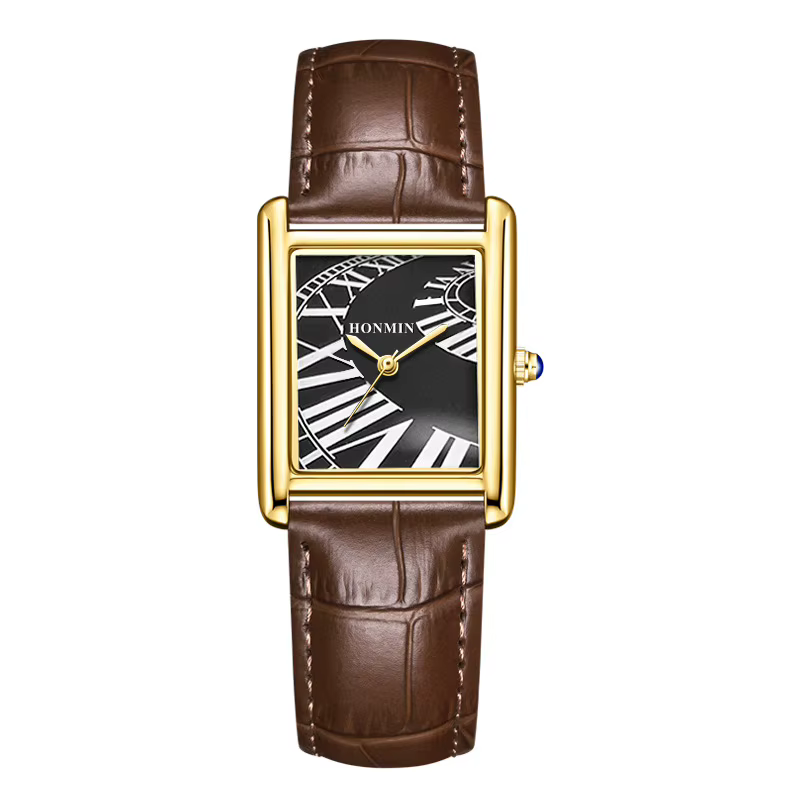 Nouvelle montre inhabituelle pour hommes Reloj noir blanc argent or Quartz montre-bracelet homme d'affaires rectangulaire en forme d'horloge bracelet en cuir