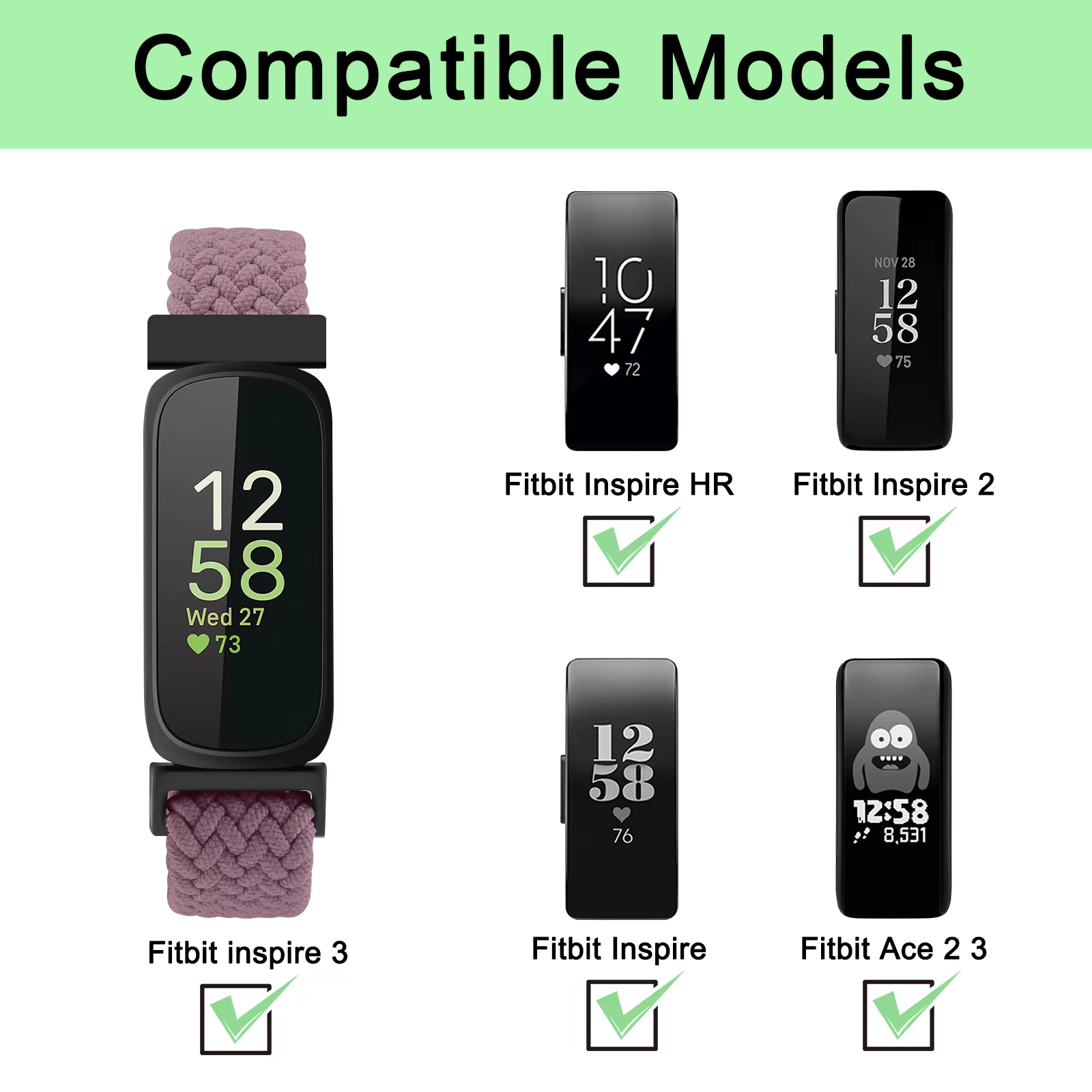 Bracelet en Nylon élastique tressé pour Fitbit inspire 2 3/inspire Hr