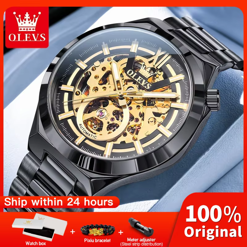 OLVES 6722 montre pour hommes Original luxe squelette automatique
