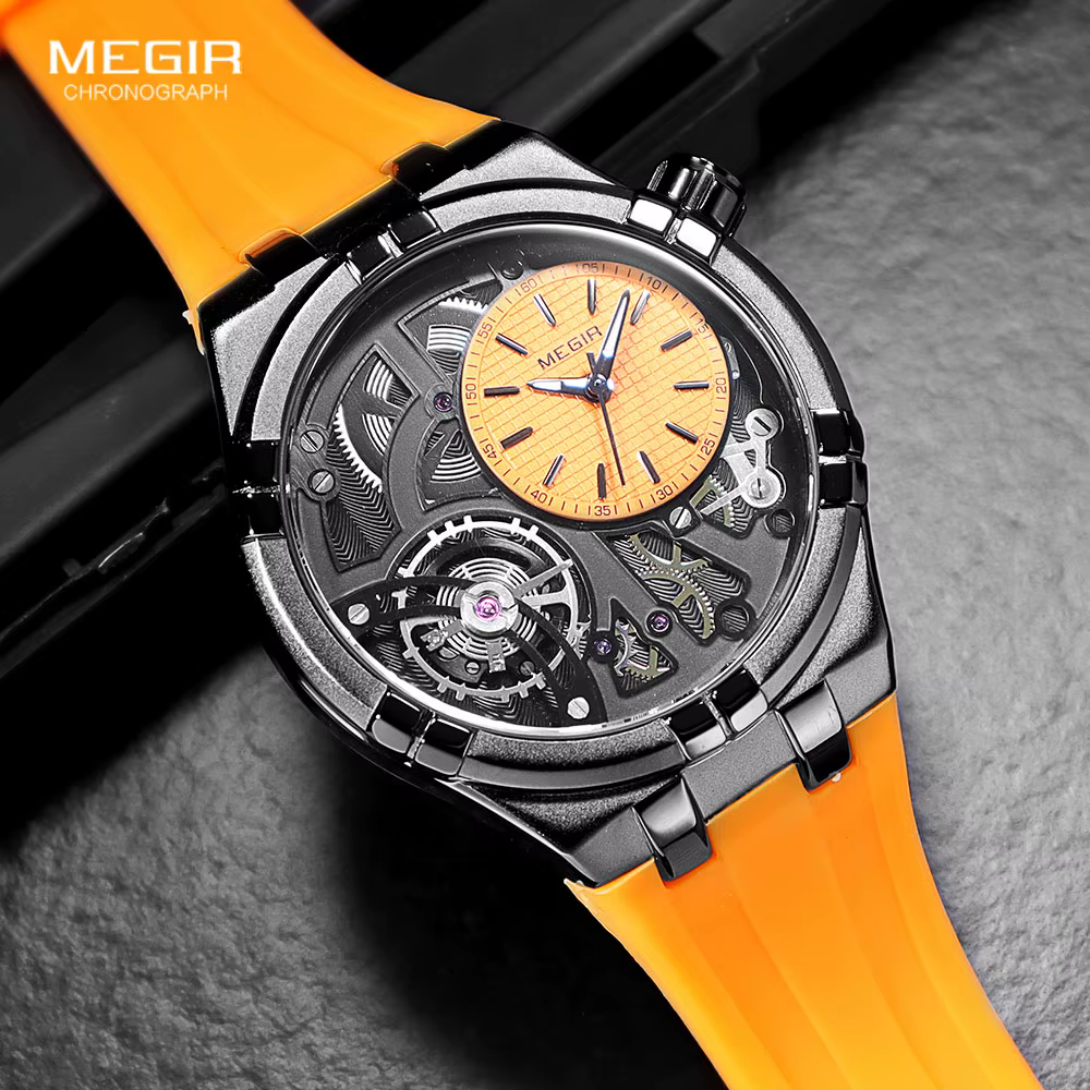 Montre analogique sportive MEGIR Orange pour homme