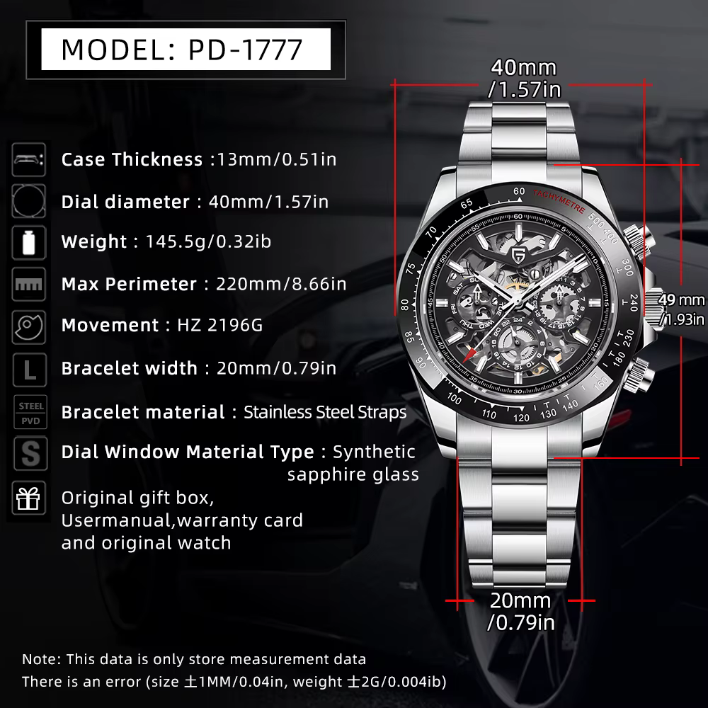 PAGANI DESIGN Montre mécanique automatique pour homme en acier inoxydable étanche sport 10 bars