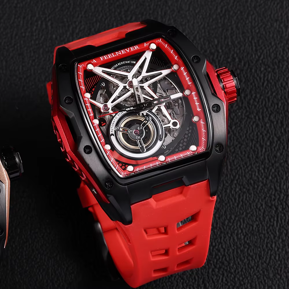 2025 FEELENEVER Design hommes montre automatique squelette mécanique montre-bracelet boîte en acier inoxydable saphir