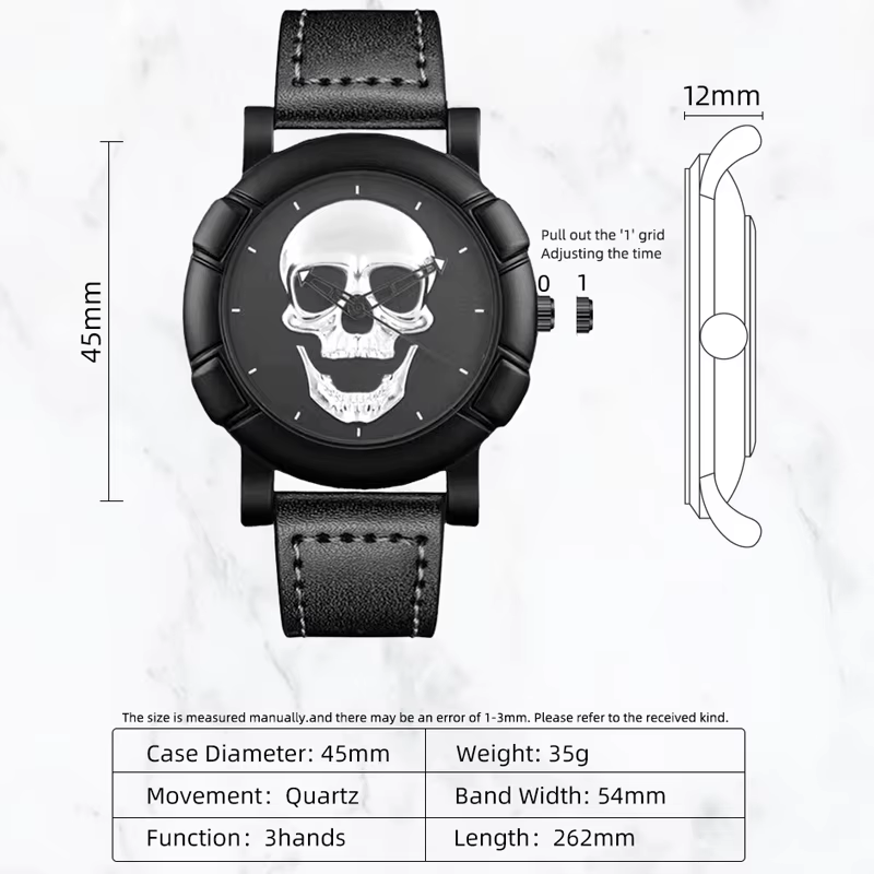 Montre-bracelet à quartz en cuir pour homme