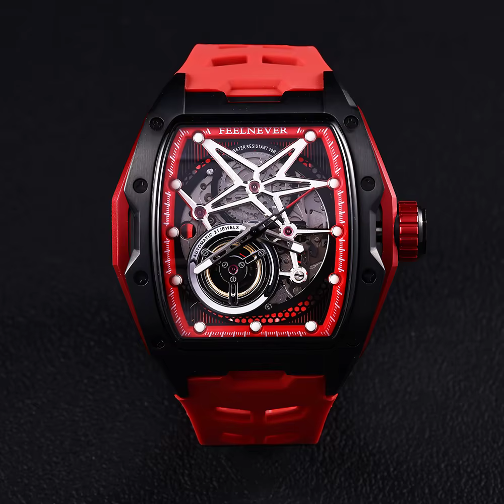 2025 FEELENEVER Design hommes montre automatique squelette mécanique montre-bracelet boîte en acier inoxydable saphir