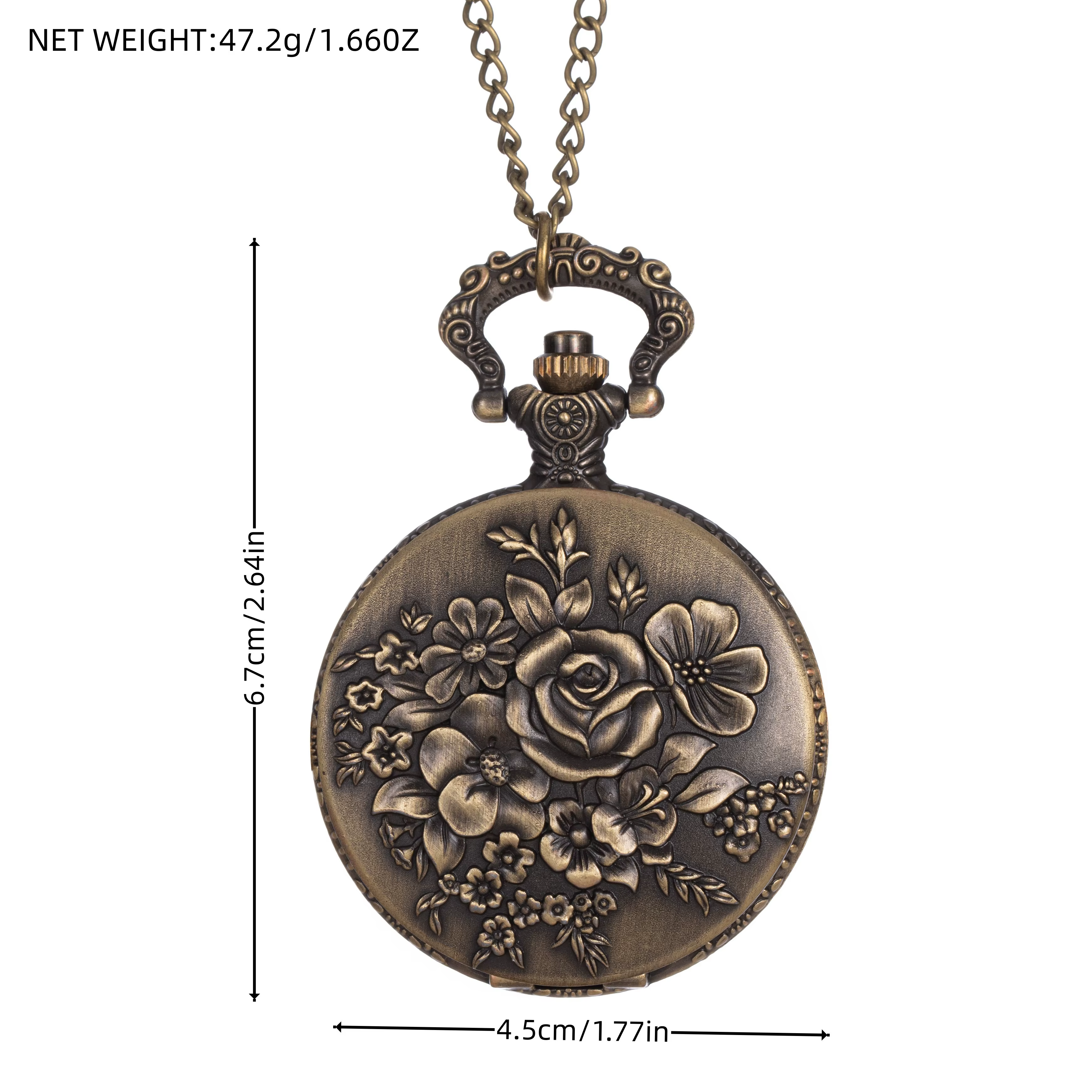 Montre de poche vintage en bronze à motif floral sculpté