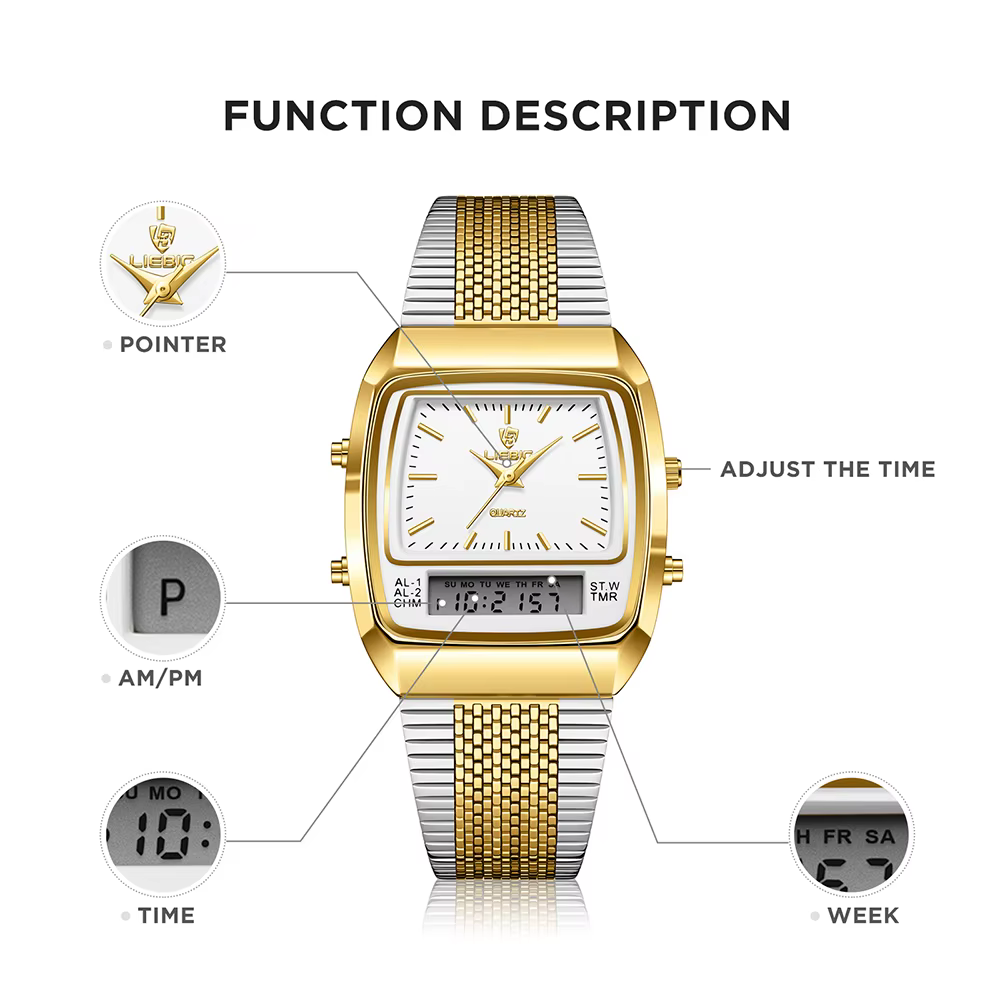 LIEBIG montres à Quartz numériques en plein air pour hommes femmes mode décontracté double affichage temps sport