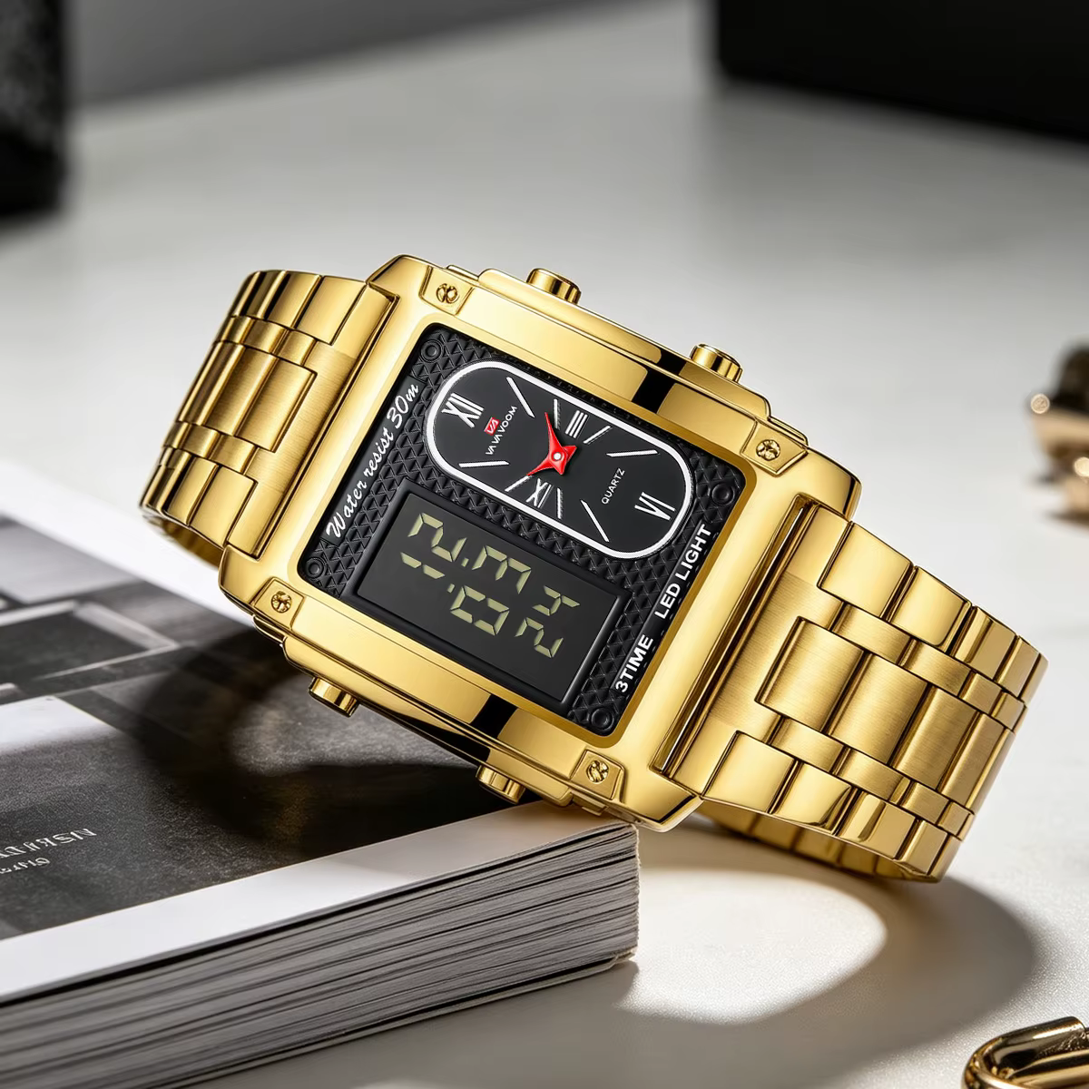 Montre électronique pour hommes avec écran LED rectangulaire de 50 mm