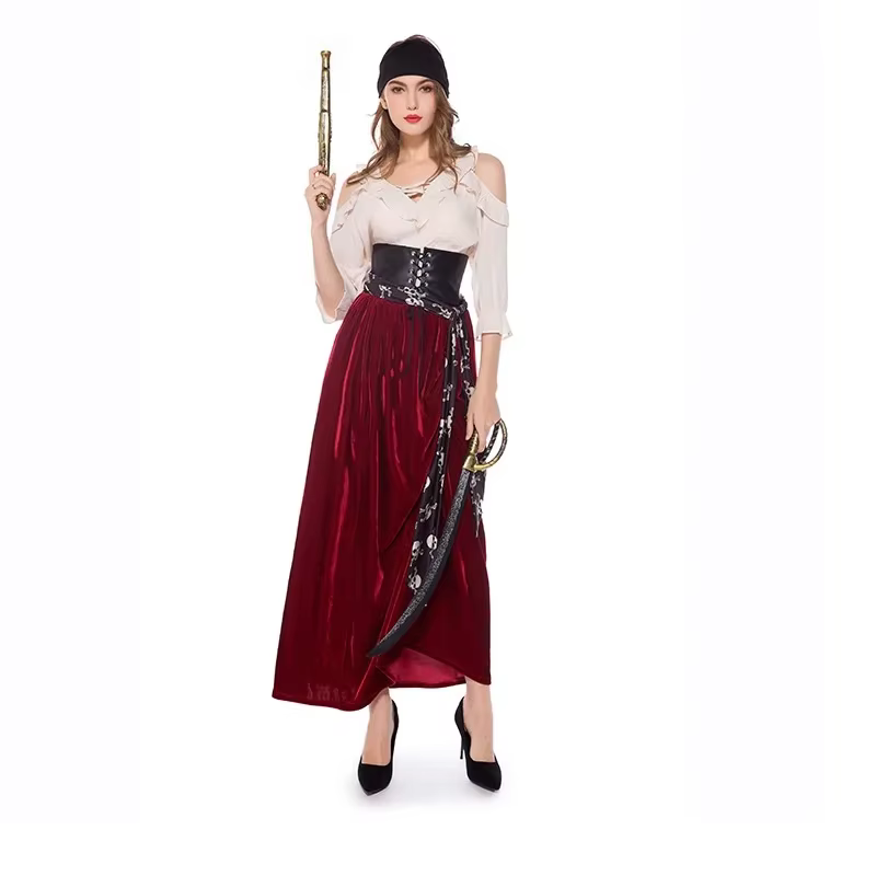 Costume de marin de capitaine Pirate pour femmes, haut irrégulier, jeu de rôle, tenue de fête de haute qualité, robe gothique médiévale pour mascarade d'halloween
