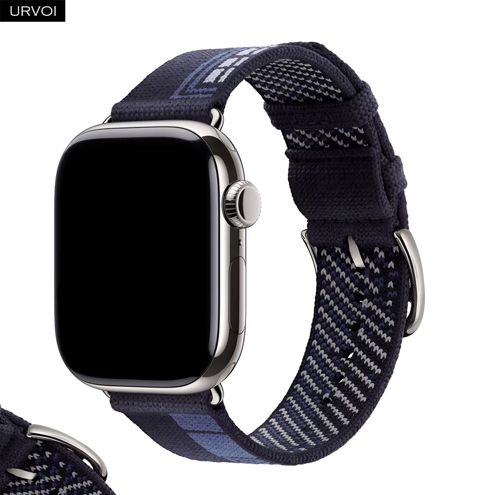 URVOI Faubourg Party Single Tour Band pour Apple Watch Series 11 10 9 SE3 Bleu Nuit bracelet en tricot jacquard durable 46mm