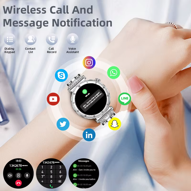 Montre connectée pour femmes 2026 Nouvelle mode Écran AMOLED Appel Bluetooth Cadrans personnalisés Surveillance de la