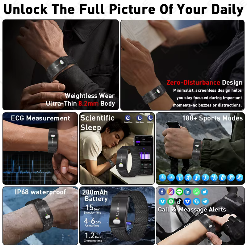 Nouveau bracelet intelligent ECG LIGE avec moniteur de fréquence cardiaque 24h/24