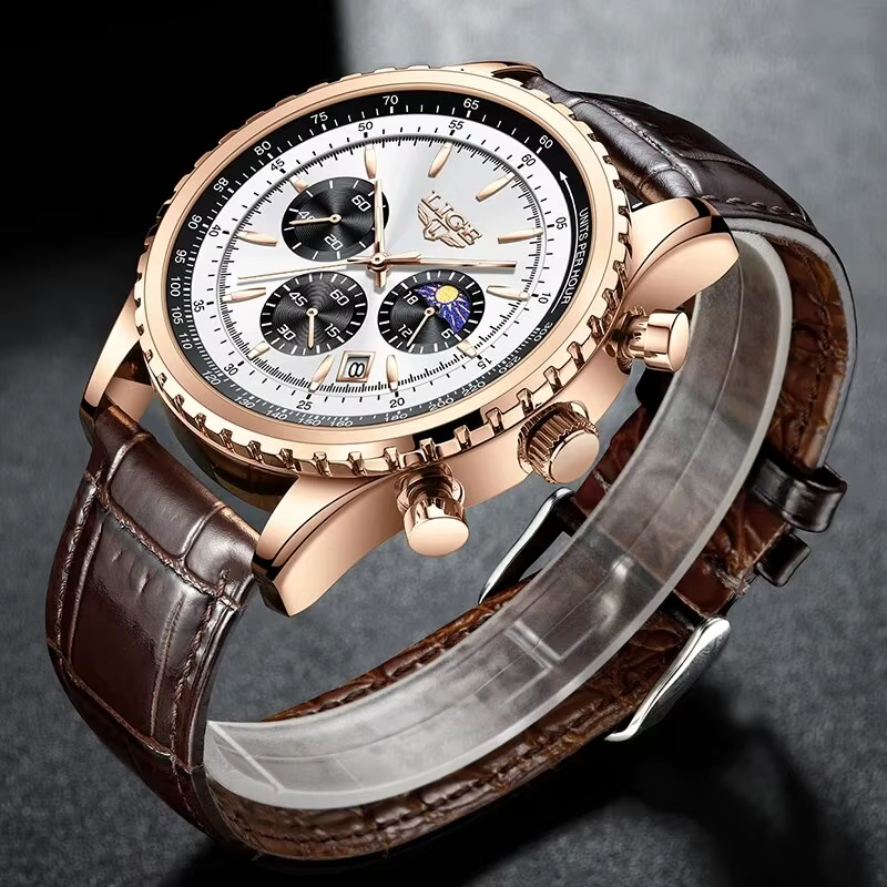 Montre-bracelet à quartz en cuir étanche pour homme