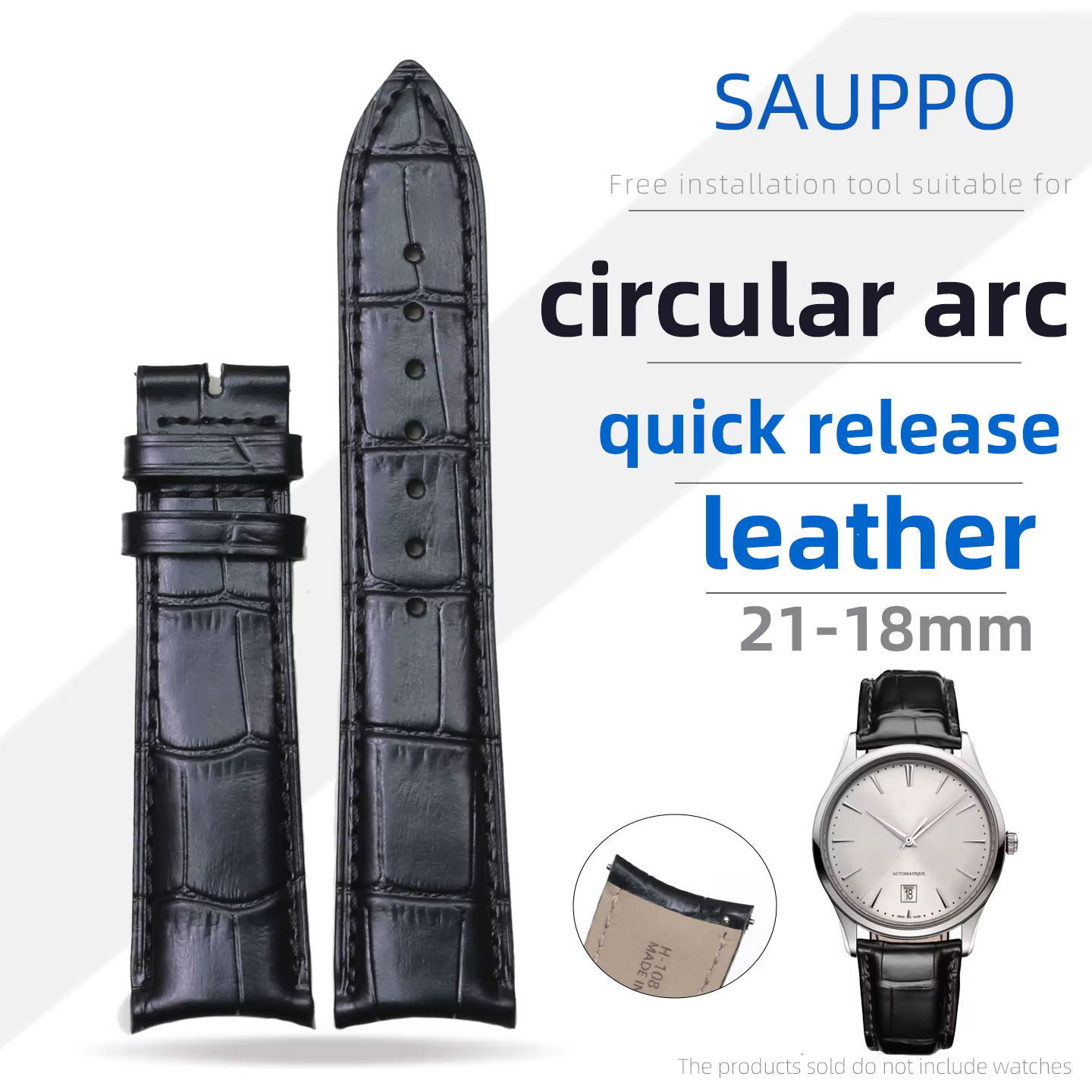 SAUPPO Bracelet de montre en cuir de veau véritable de première qualité