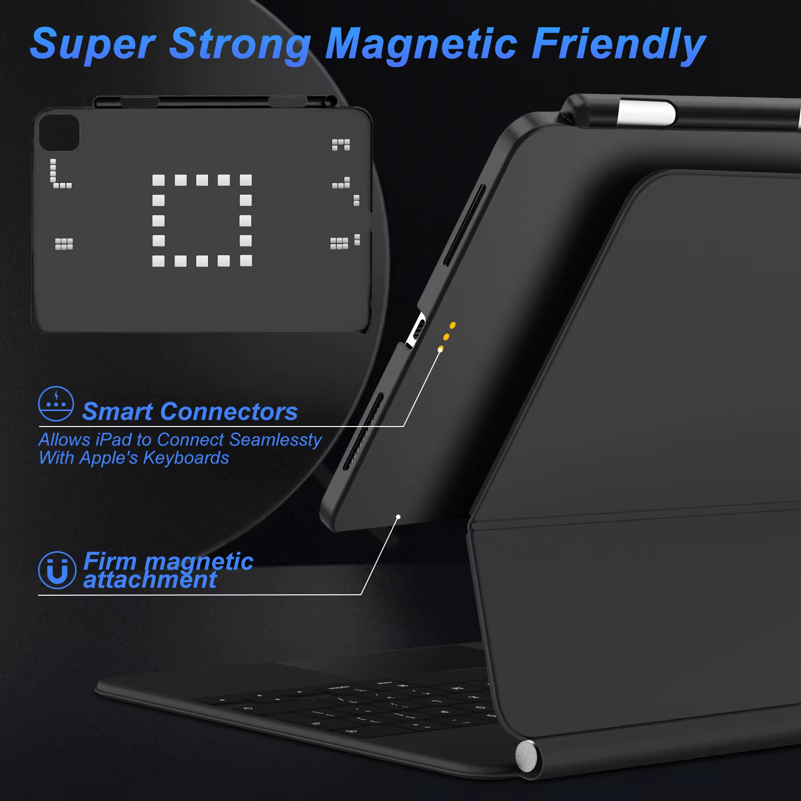 GOOJODOQ étui magnétique pour iPad Pro 11 13 2024 M4 Air 6 Air 4/5 iPad Pro 12.9 étui Compatible clavier magique porte-crayons