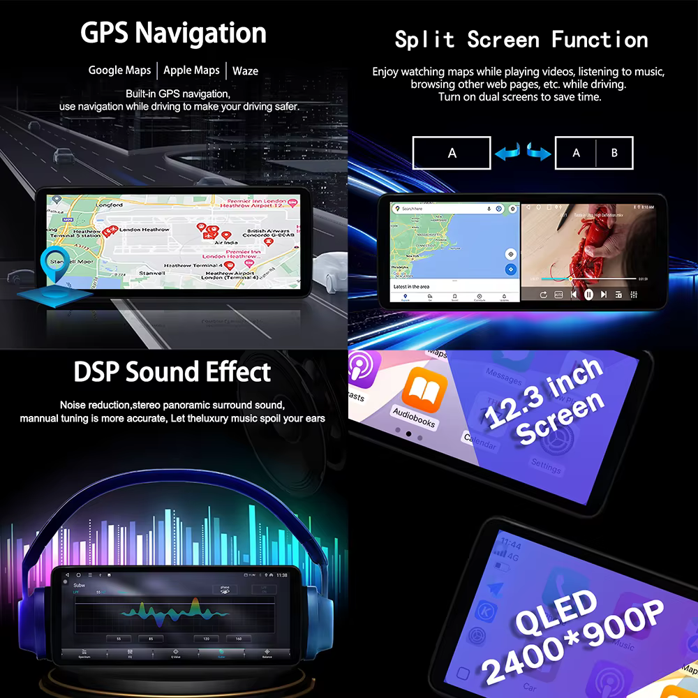 Android 14 pour Audi Q5 2009 -2017 autoradio intelligente multimédia QLED écran tactile DSP stéréo GPS Navi Bluetooth WiFi Carplay