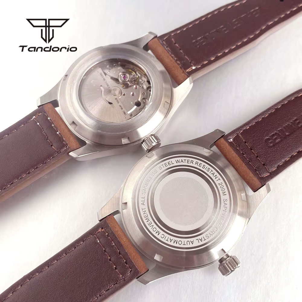 Tandorio 39mm pilote montre automatique de plongée pour hommes AR saphir Miyota8215/PT5000 Movt montre-bracelet mécanique en acier 20BAR vert Lume