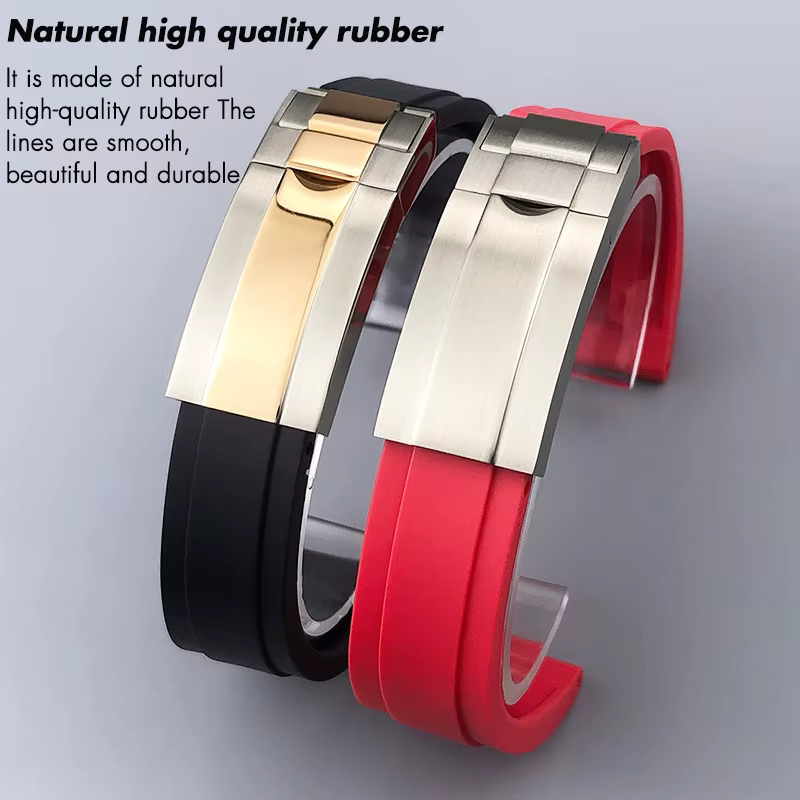 Bracelet de montre en caoutchouc métallique incurvé